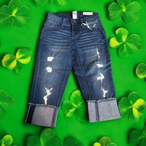 Girls Distressed Cuffed Capris Jeans (6)